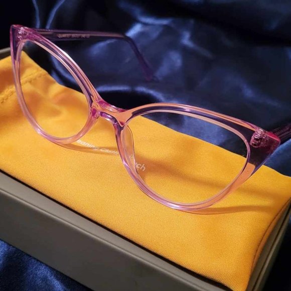 Brand New Clear Purple Small Cat Eye +1 Prescription Progressive Lenses Glasses - Picture 3 of 4